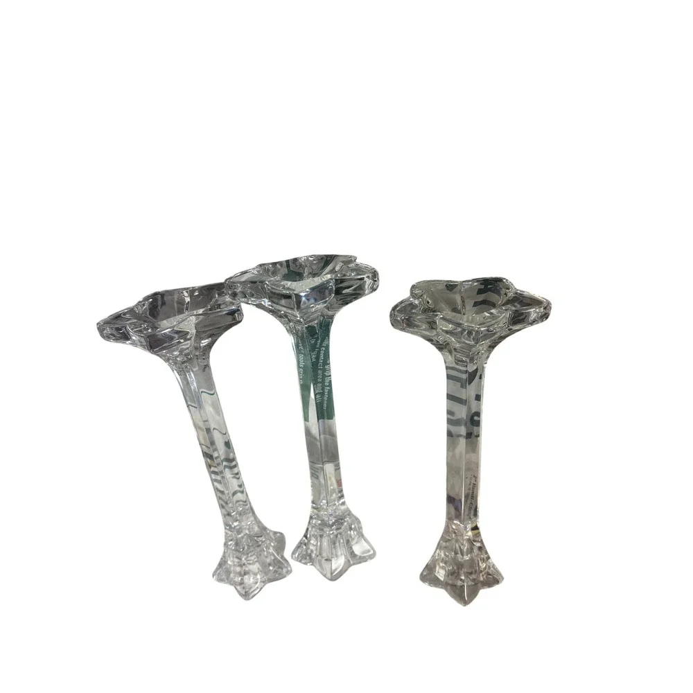 Set of 3 Clear Glass Star Shaped Taper Candlestick Holders Celestial Decor